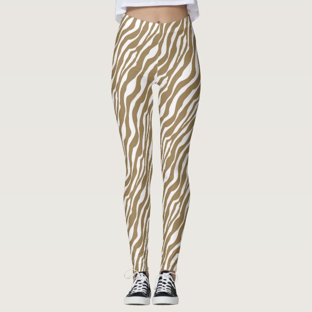 Zebra stripes - Taupe Tan and White Leggings (Front)