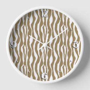 Zebra stripes - Taupe Tan and White Wall Clock