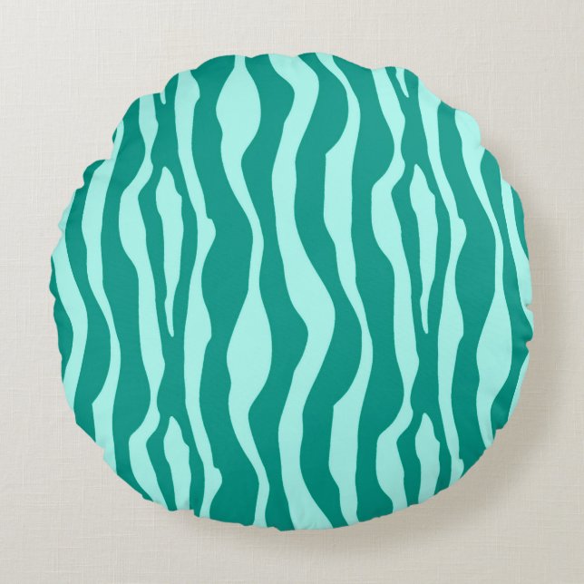 Zebra stripes - Turquoise and Aqua Round Cushion (Front)