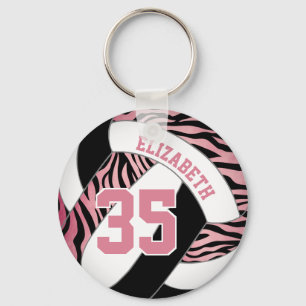 zebra stripes w pink and black girls volleyball key ring