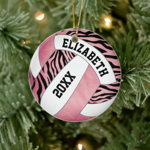 zebra stripes w rose gold personalised volleyball ceramic tree decoration
