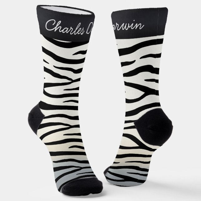 Zebra Stripes Wild Animal Print Personalised Name Socks (Angled)
