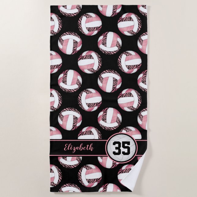 zebra stripes wild pink sporty girls volleyball beach towel (Front)