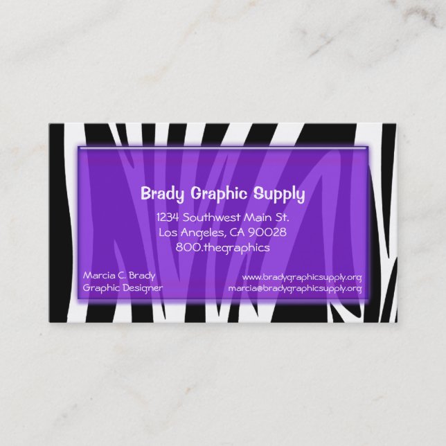 Zebra Stripes With Purple Glass Rectangle Business Card (Front)