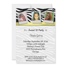 Zebra Stripes Yellow Ribbon Photo Party Invite