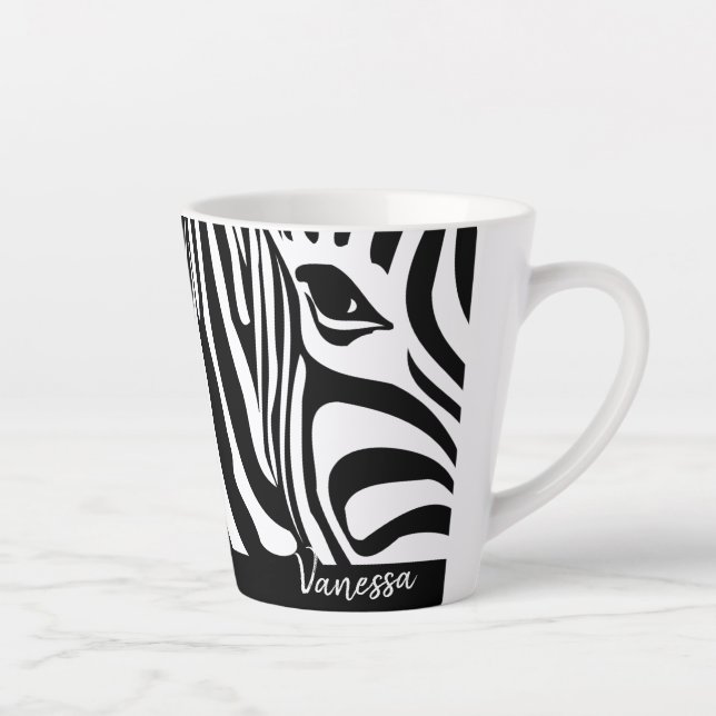 Zebra Strips Animal Print Pattern With Name Latte Mug (Right)