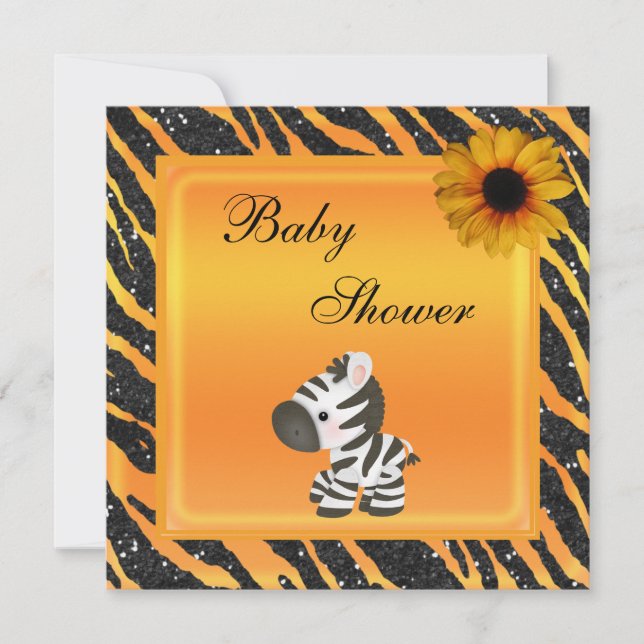 Zebra, Sunflower Animal Print Glitter Baby Shower Invitation (Front)