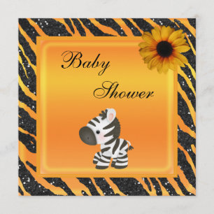 Zebra, Sunflower Animal Print Glitter Baby Shower Invitation