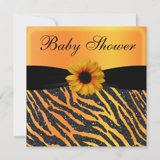 Zebra, Sunflower Animal Print Glitter Baby Shower Invitation (Front)