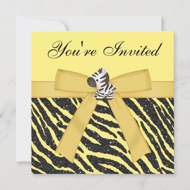 Zebra, Sunflowers & Animal Print Glitter Party Invitation (Front)
