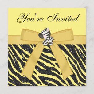 Zebra, Sunflowers & Animal Print Glitter Party Invitation