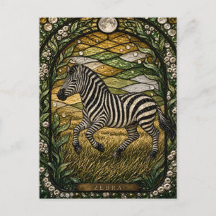 Zebra Sunlit Grass Illumina Stained Glass Postcard