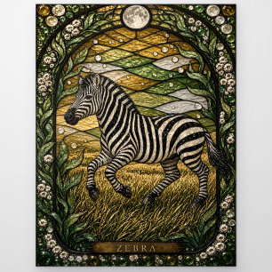 Zebra Sunlit Grass Illumina Stained Glass Postcard