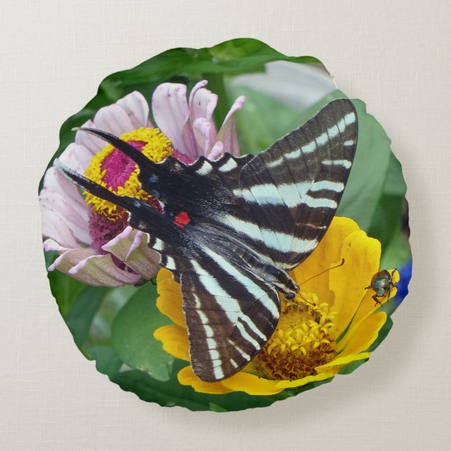 Zebra Swallowtail Butterfly Round Cushion (Back)