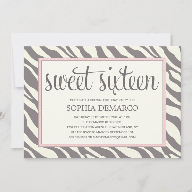 ZEBRA SWEET 16 | BIRTHDAY INVITATION (Front)