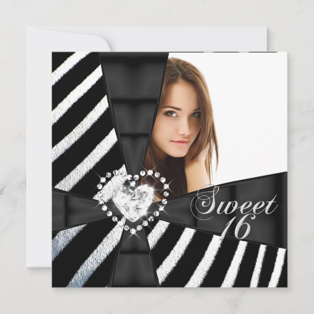 Zebra Sweet 16 Sixteen Birthday Party Photo Invitation (Front)
