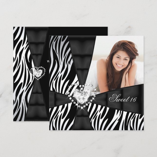 Zebra Sweet 16 Sixteen Birthday Party Photo Invitation (Front/Back)