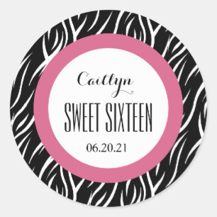 ZEBRA Sweet Sixteen 16 Custom V16 BLACK and PINK Classic Round Sticker
