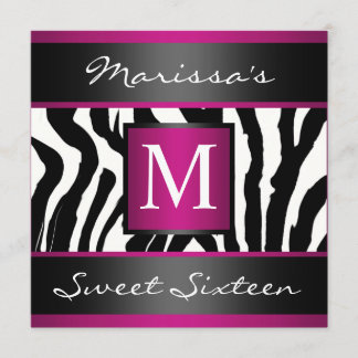 Zebra Sweet Sixteen Monogram Invitation