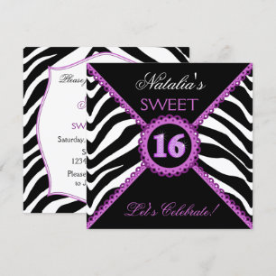 Zebra Sweet Sixteen Purple Lace Bling Invitations