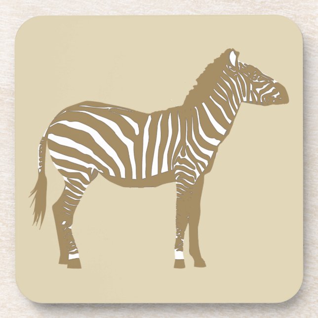 Zebra - Taupe Tan and White Coaster (Front)