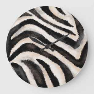 Zebra Texture: Hand Drawing, African. Large Clock