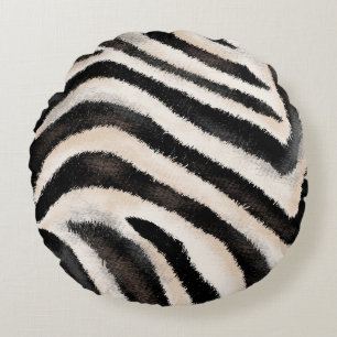 Zebra Texture: Hand Drawing, African. Round Cushion