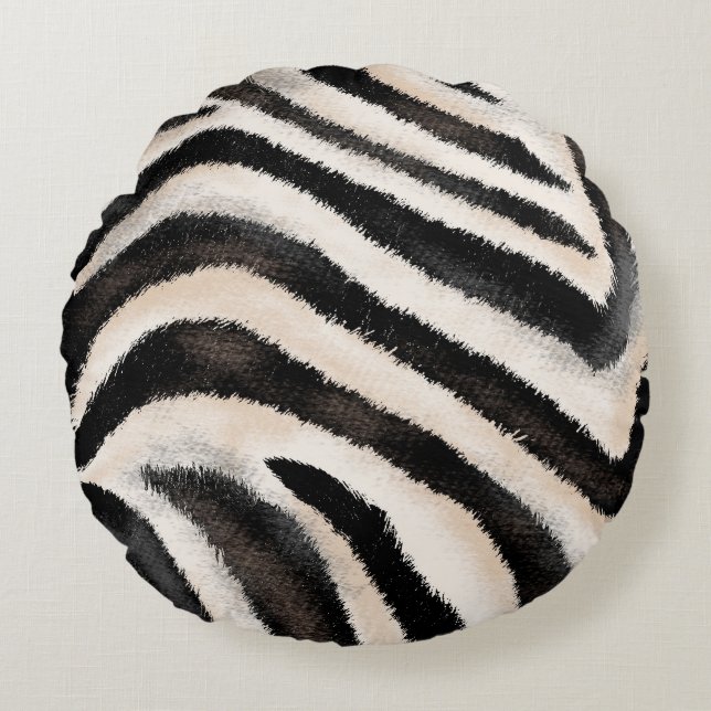 Zebra Texture: Hand Drawing, African. Round Cushion (Front)