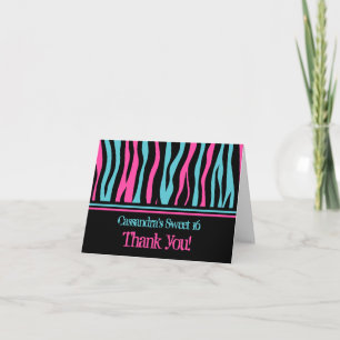 Zebra thank you   Sweet 16 birthday Card