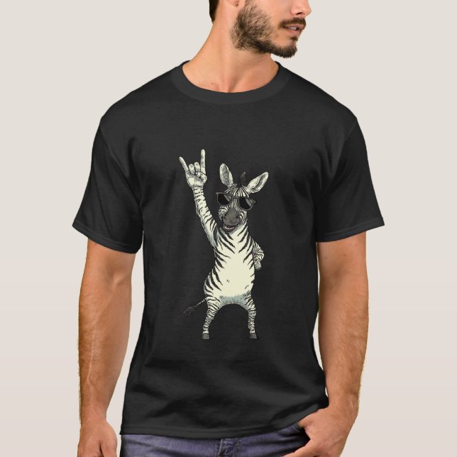 Zebra Throwing Horns Sunglasses Cool Vibe T-Shirt (Front)