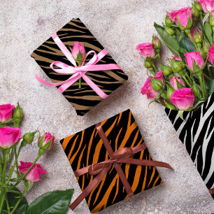 Zebra Tiger & Tabby Print Cute Modern Pattern Wrapping Paper Sheet