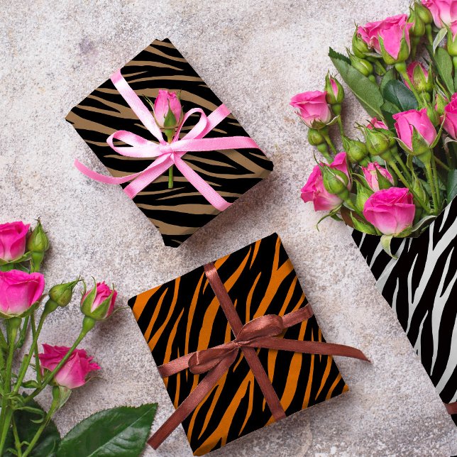 Zebra Tiger & Tabby Print Cute Modern Pattern Wrapping Paper Sheet (Creator Uploaded)