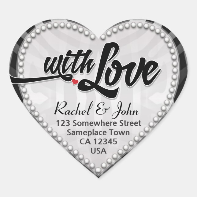 Zebra Tribal Black Silver With Love Heart Sticker (Front)