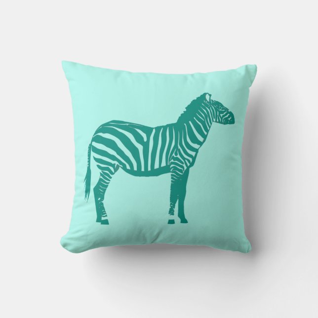 Zebra - Turquoise and Aqua Cushion (Front)