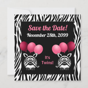Zebra Twin Girls Baby Shower Save the Date
