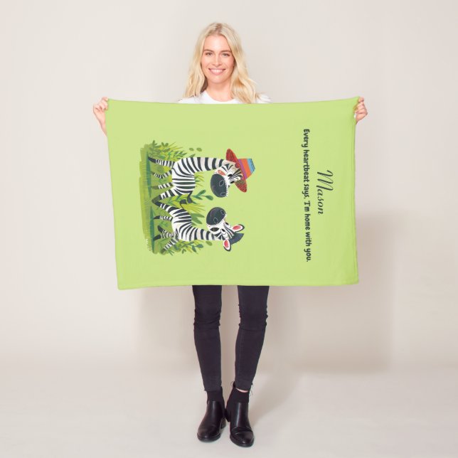 Zebra Twins in the Wild and Personalised Name Fleece Blanket (In Situ)