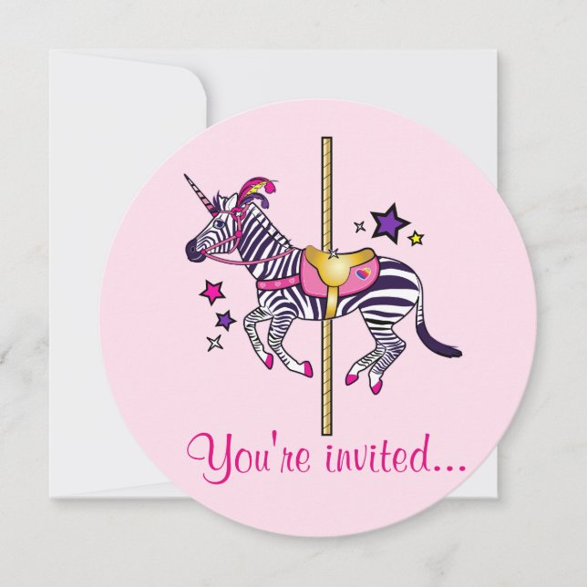 Zebra Unicorn Birthday Invitation (Front)