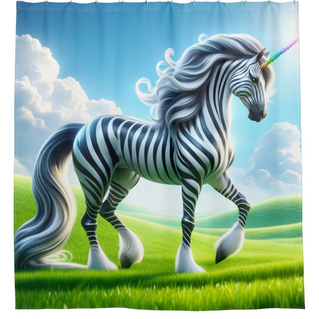 Zebra Unicorn Shower Curtain (Front)