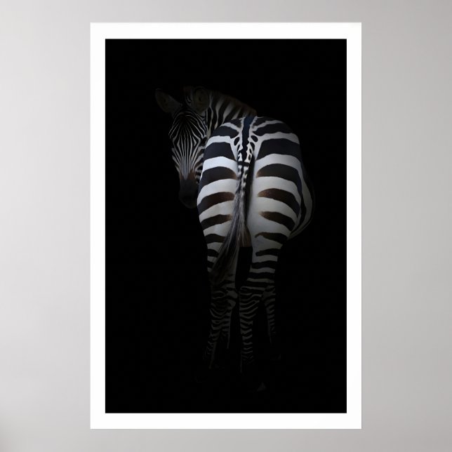 Zebra Wall Art Minimalist Rear View - Black and (Front)