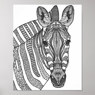 Zebra Wall Art, Zentangle Wall Art, Zebra Poster