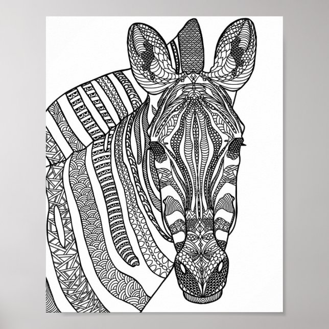 Zebra Wall Art, Zentangle Wall Art, Zebra Poster (Front)