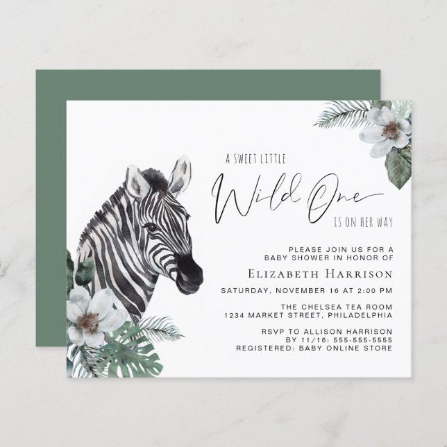 Zebra Watercolor Baby Shower Invitation (Front/Back)