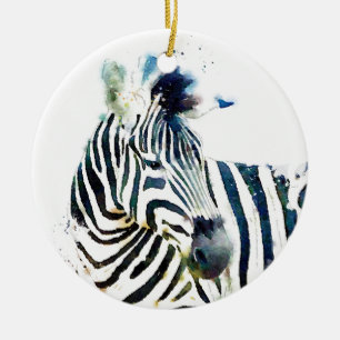 Zebra Watercolor Ceramic Tree Decoration