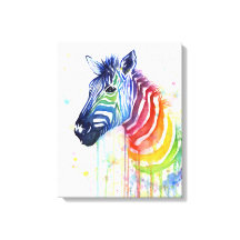 Zebra Watercolor Rainbow Art Painting Canvas Print