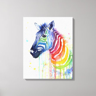 Zebra Watercolor Rainbow Art Painting Canvas Print