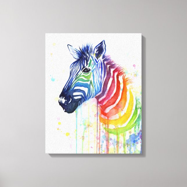 Zebra Watercolor Rainbow Art Painting Canvas Print (Front)