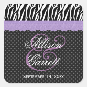 Zebra Wedding Purple Lace Wedding Square Sticker