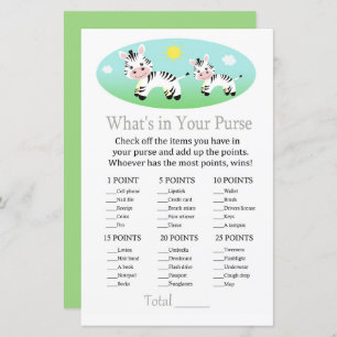 Zebra What's in your purse game baby shower