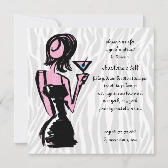 zebra white; bachelorette invitation (Front)