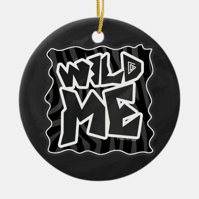 Zebra Wild me Black and Grey Ceramic Tree Decoration (Front)